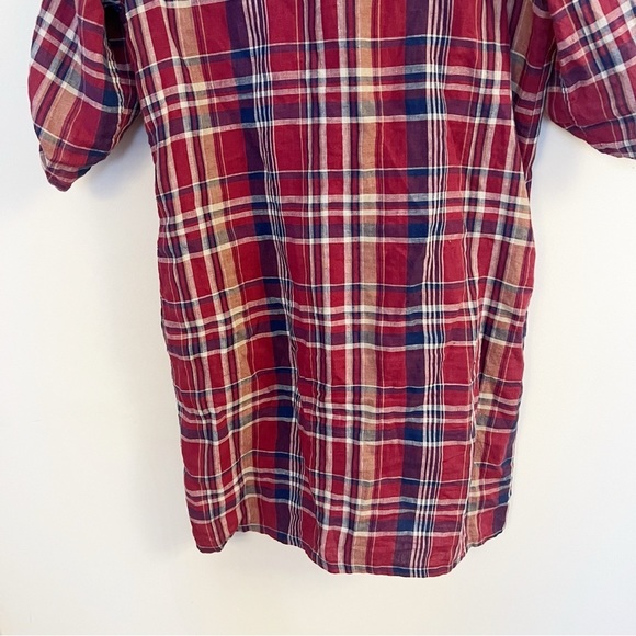 J. McLaughlin Rivera Plaid Linen Dress Size Medium Red/Blue Button Front - Picture 11 of 11